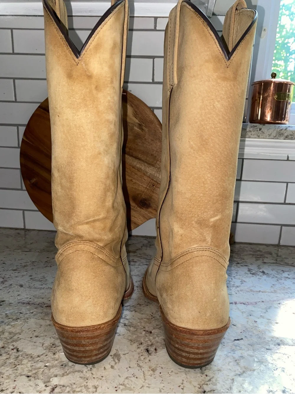 Vtg FRYE Tan Sand Western Cowboy Boot USA Mens 9.5 EUC - Picture 13 of 16